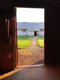 Entrance of building against clear sky