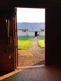 Entrance of building against clear sky