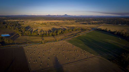 High angle view of agricultural field against sky