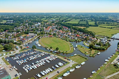 Aerial from the traditional town eastermar in friesland the netherlands