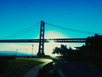 View of golden gate bridge against clear blue sky