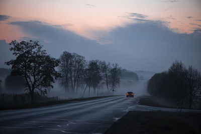 Road amidst trees against sky during winter