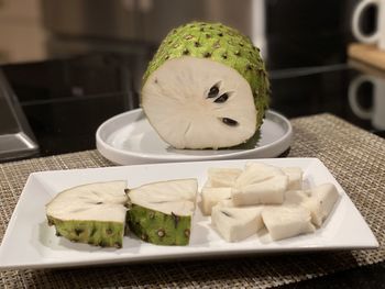 High angle view of dessert in plate on table