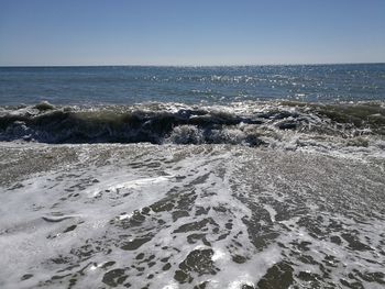 Scenic view of sea against clear sky