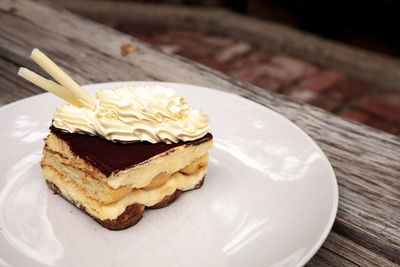 Close-up of cake in plate on table