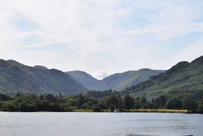 Scenic view of mountains and lake against sky