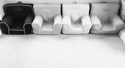 High angle view of shoes on floor