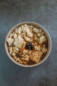 High angle view of breakfast served in bowl