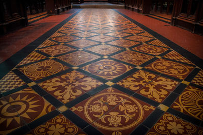 High angle view of tiled floor in building