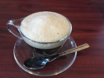 Close-up of coffee cup on table