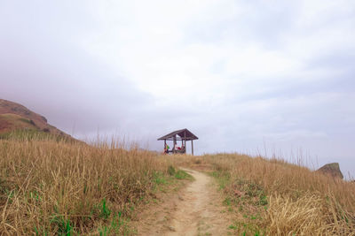 Dirt road passing through field