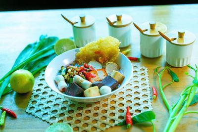 Close-up of food on table