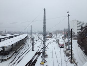 View of railroad tracks during winter