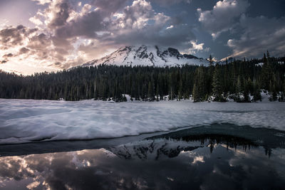 Scenic view of mountains against sky during winter