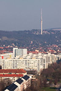 High angle view of buildings in city