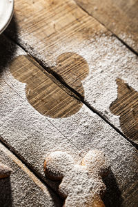 High angle view of carving on table