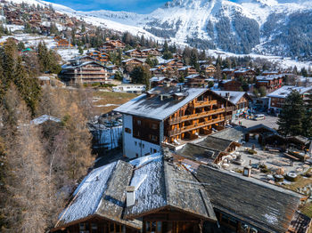 High angle view of buildings in town