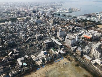 High angle view of buildings in city