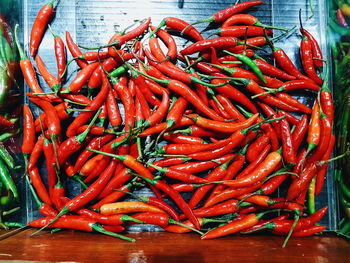 Close-up of red chili peppers for sale