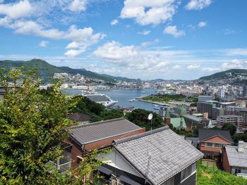 High angle view of townscape against sky