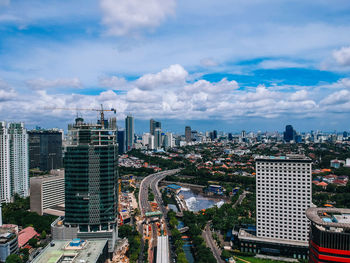 Panoramic view of buildings in city against sky