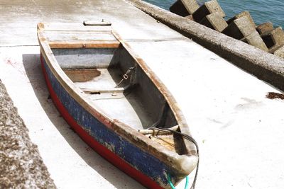 High angle view of abandoned boat moored in water