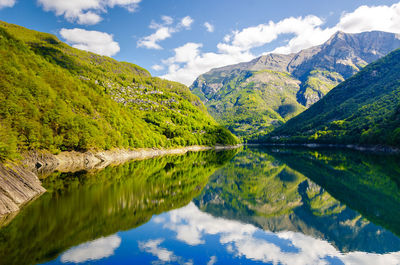 Scenic view of lake with mountains in background