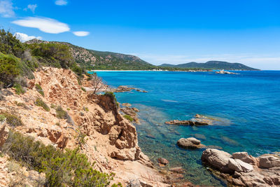 Scenic view of bay against sky