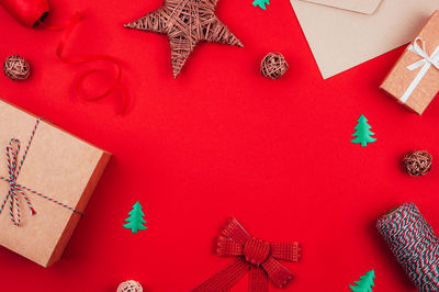 High angle view of christmas decoration on table