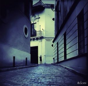 Narrow walkway along buildings