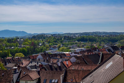 High angle view of townscape against sky