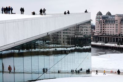 High angle view of people in winter