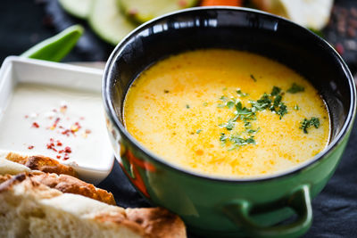 High angle view of breakfast in bowl on table