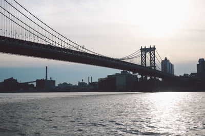 View of suspension bridge in city