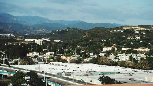 High angle view of townscape against sky