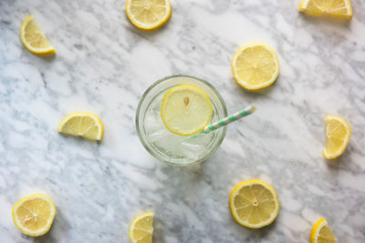 High angle view of lemonade on table