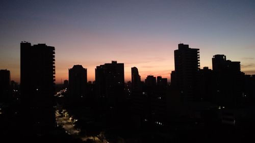 City skyline at sunset