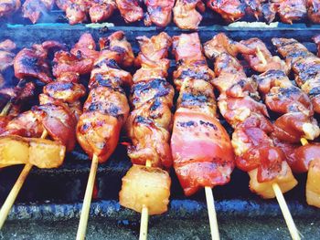 Close-up of meat on barbecue grill