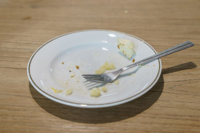 High angle view of ice cream in bowl on table