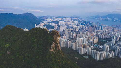 High angle view of buildings in city