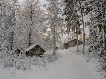 House on snow covered field