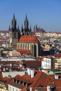 High angle view of townscape against clear sky