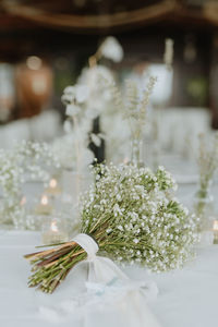 Close-up of christmas decorations on table