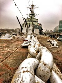 Low angle view of nautical vessel against sky