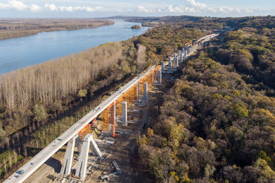 High angle view of road by sea