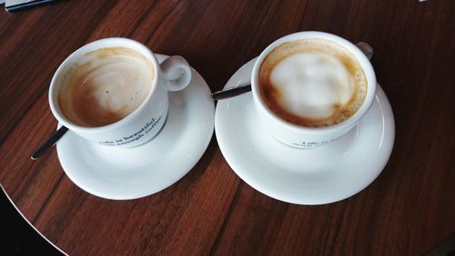 High angle view of coffee on table