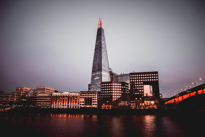 View of city buildings at night