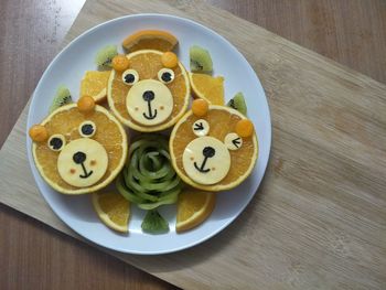 High angle view of dessert in plate on table