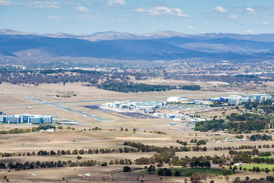 High angle view of buildings against sky