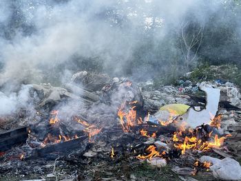 High angle view of bonfire